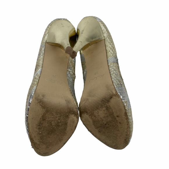 Aldo Glicken Sequins Glitter Pumps Metallic Gold Silver Size 39 - Picture 8 of 11